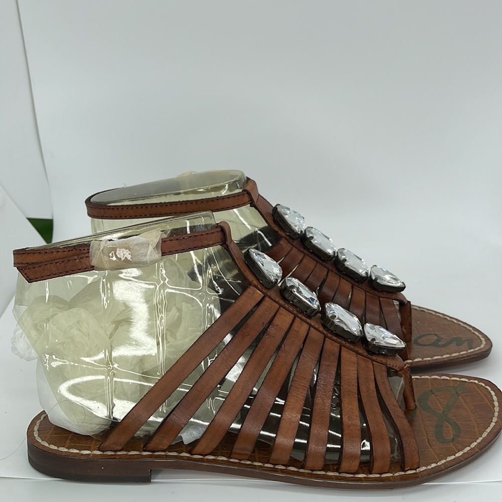 Sam Edelman “GOGO” Brown leather ankle strapped sandals size 8M with sequins